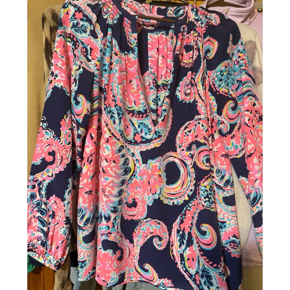 LILLY PULITZER SILK ELSA BLOUSE SIZE SMALL